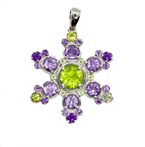 Chacaltaya Purple Amethyst & Green Peridot Snowflake Mandala Pendant