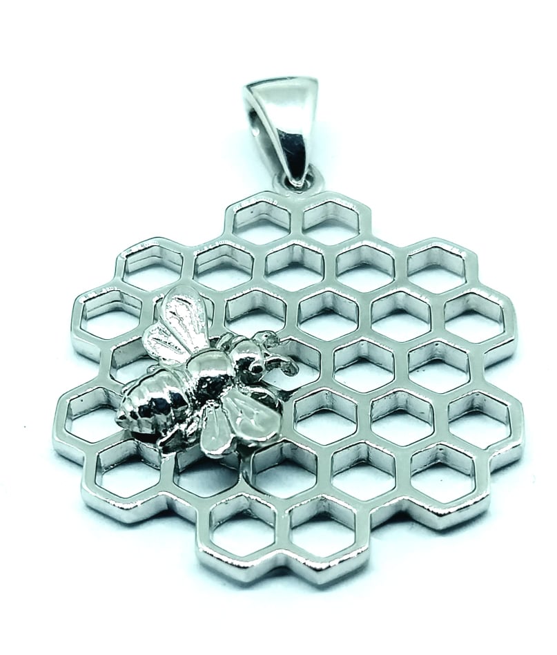 Bee Sweet Silver Honeycomb and Bee Necklace