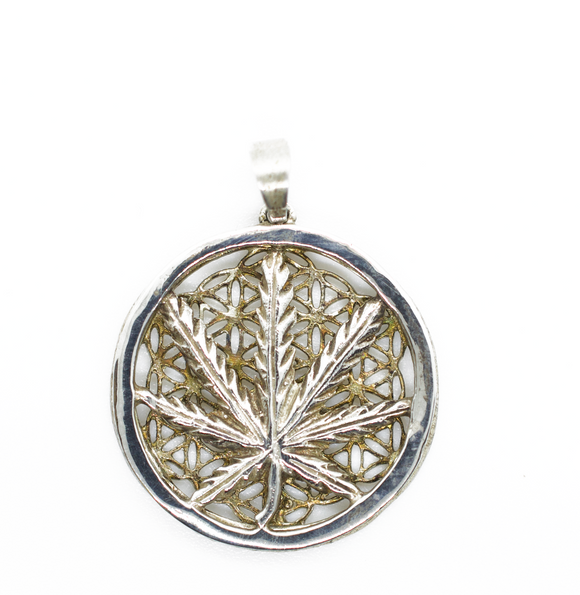 Cannabis Flower of Life Matrix Silver Necklace