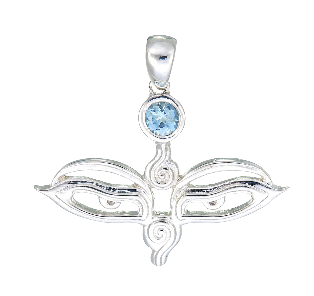 Grateful Dead Eyes of the World Silver and Aquamarine Pendant Necklace