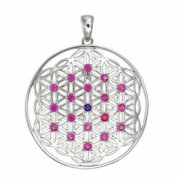 Ruby Flower of Life Silver Pendant Necklace