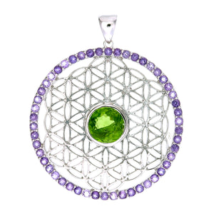 Flower of Life Pendant with Peridot and Amethyst