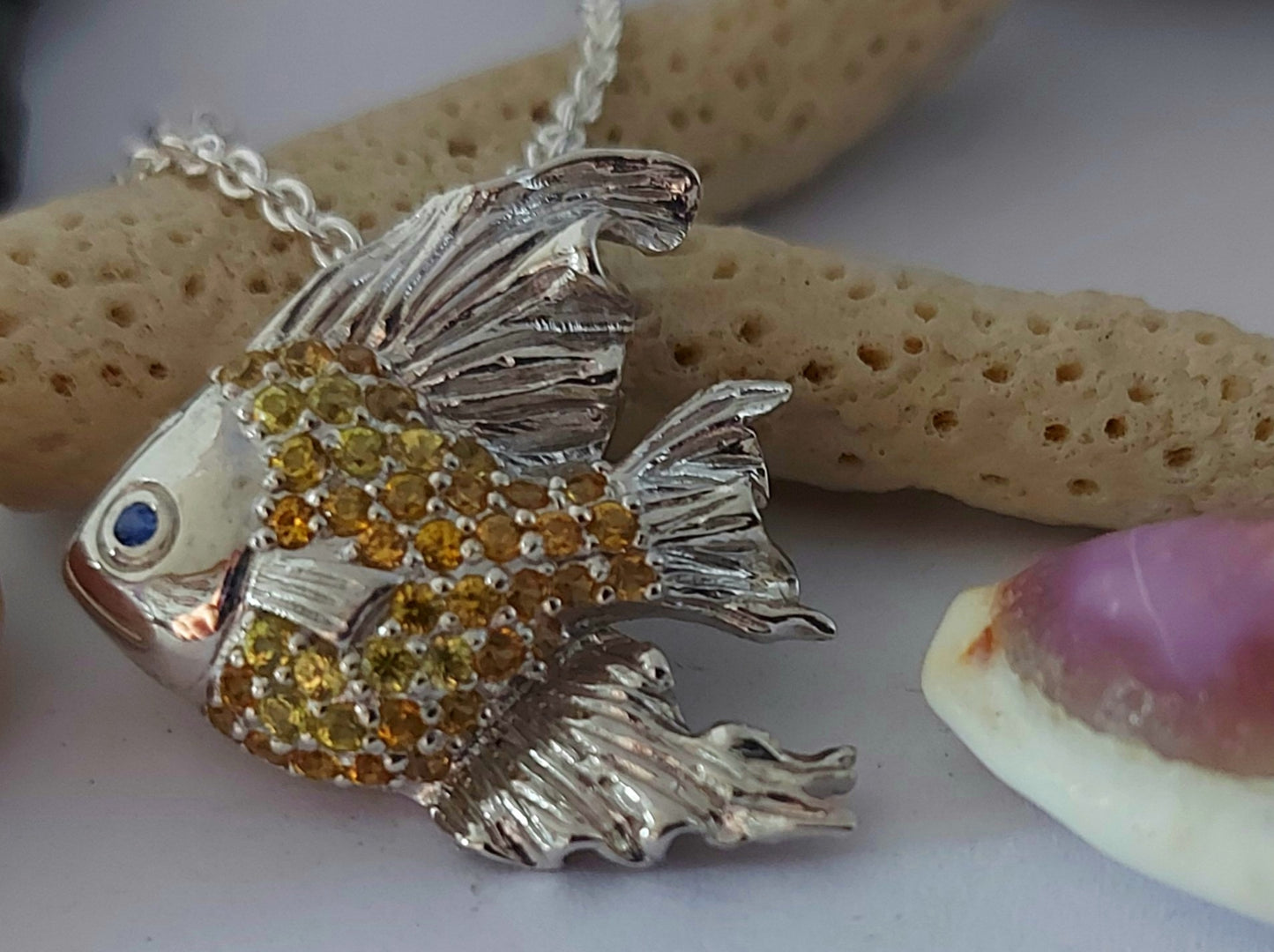 Tropical Fish Sterling Silver with Sapphires Pendant