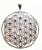 I Am Stardust Amethyst & Peridot X-Large Flower of Life Sterling Silver Pendant
