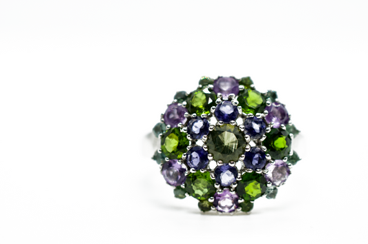 Elisabetta Peridot & Amethyst Mandala Sterling Silver Ring