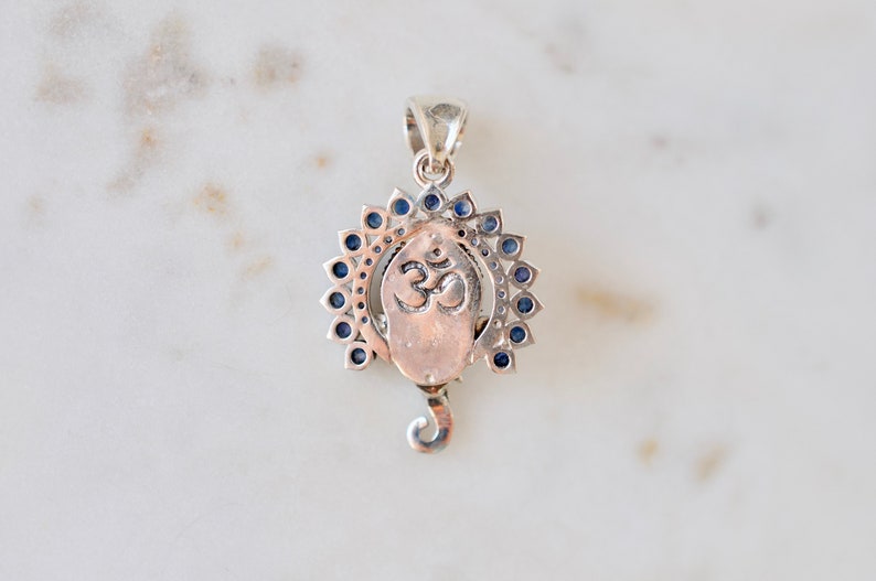 Small Jai Ganesha Sterling Silver Pendant with Rubies and Blue Sapphires