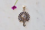Small Jai Ganesha Sterling Silver Pendant with Rubies and Blue Sapphires
