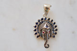Small Jai Ganesha Sterling Silver Pendant with Rubies and Blue Sapphires