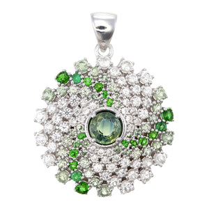 Heather Mandala Zircon & Green Sapphire Sterling Silver Necklace #1