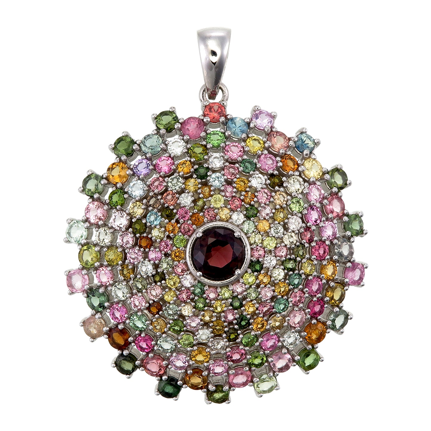 Tourmaline, Sapphire, & Garnet Sterling Silver Mandala Necklace #3