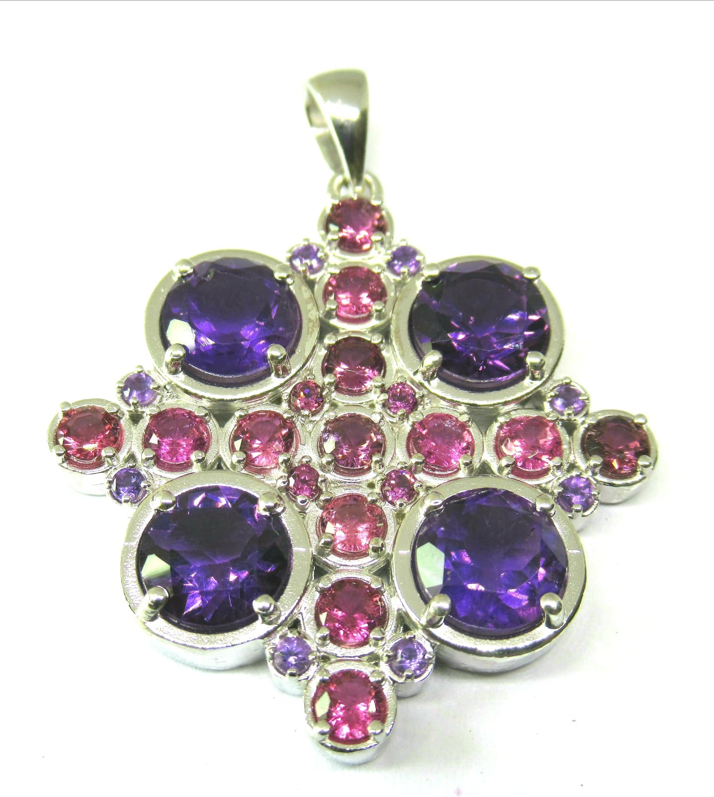 Amethyst & Pink Tourmaline Sterling Silver Mandala Necklace #4.2