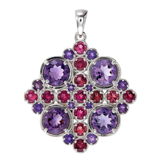 Amethyst & Pink Tourmaline Mandala Sterling Silver Necklace #4