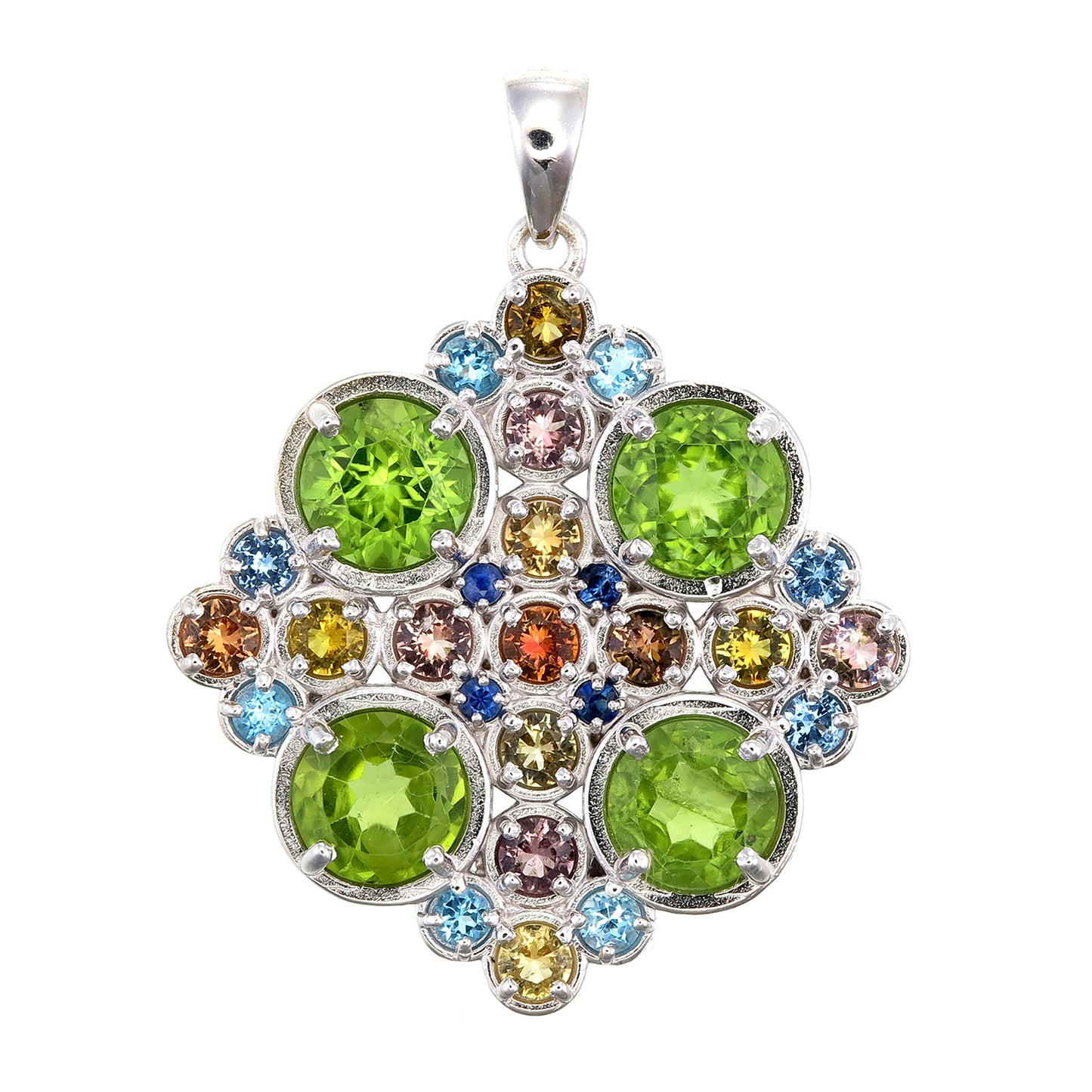 Metta Peridot, Tourmaline, & Sapphire Sterling Silver Mandala Pendant #5