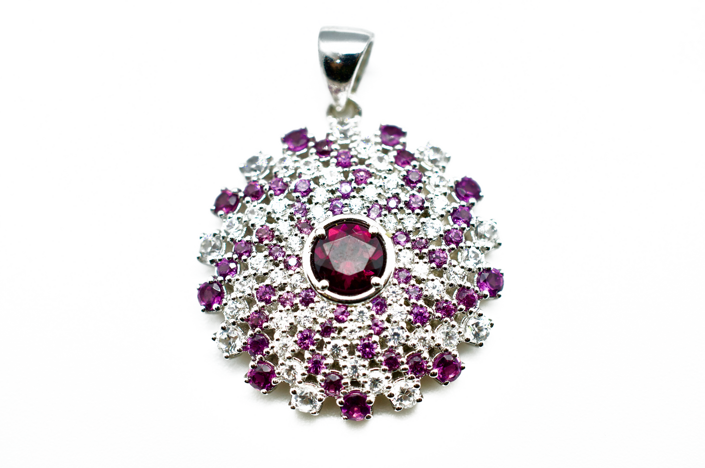 Amethyst & Zircon Sterling Silver Mandala Necklace #1