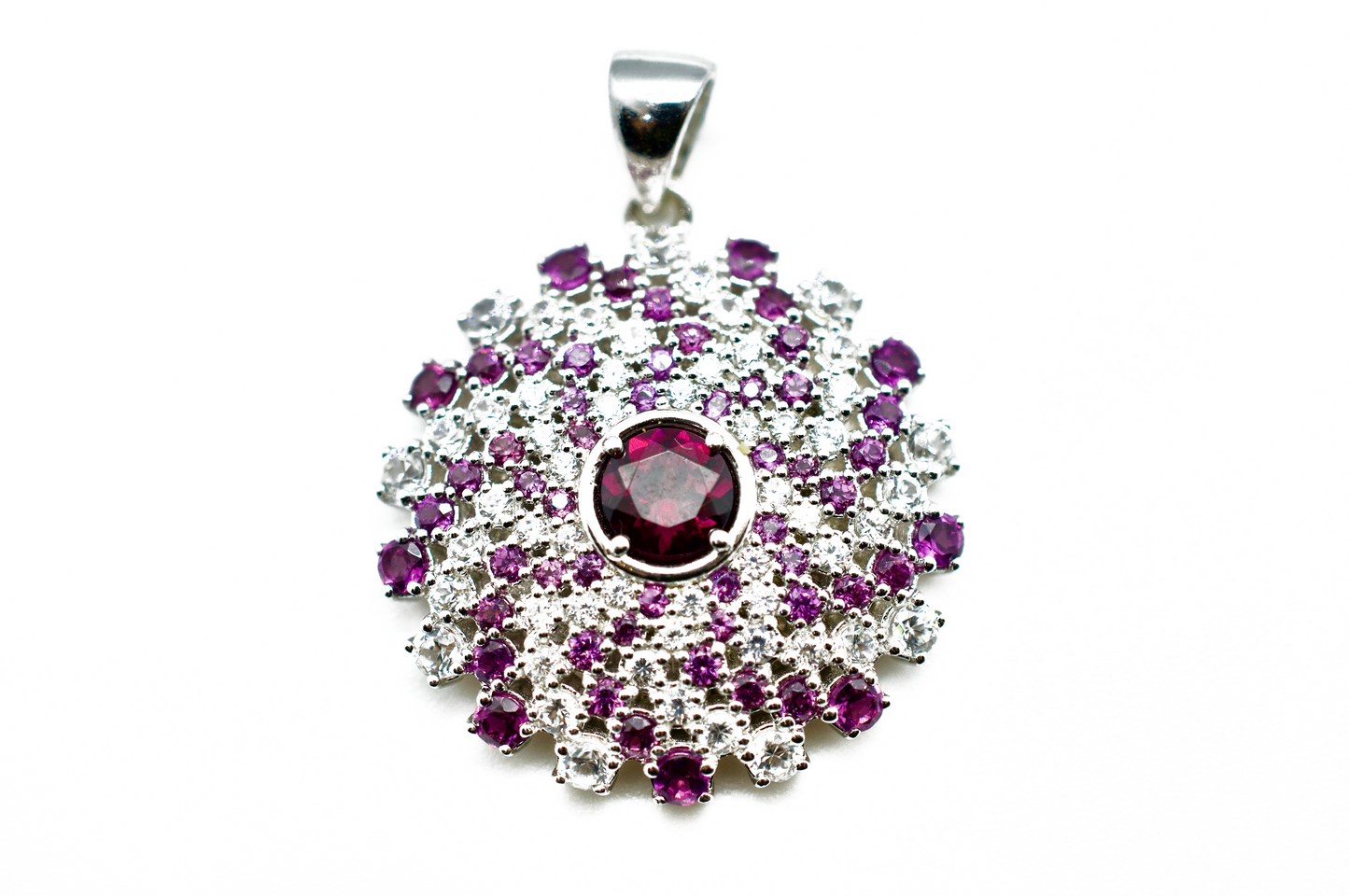 Amethyst & Zircon Sterling Silver Mandala Necklace #1