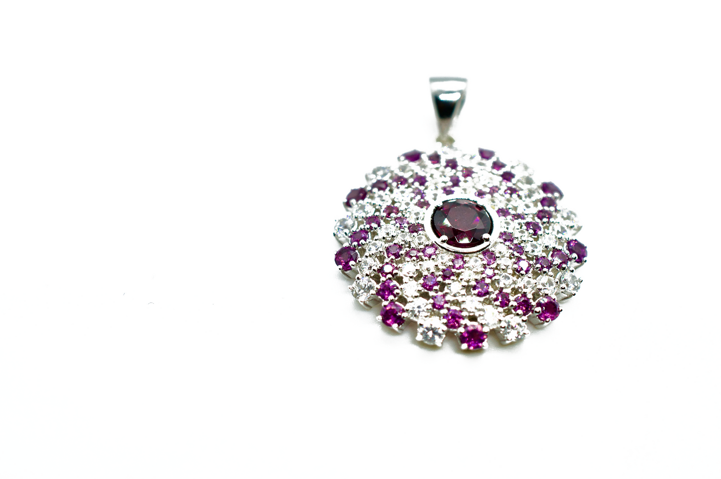 Amethyst & Zircon Sterling Silver Mandala Necklace #1