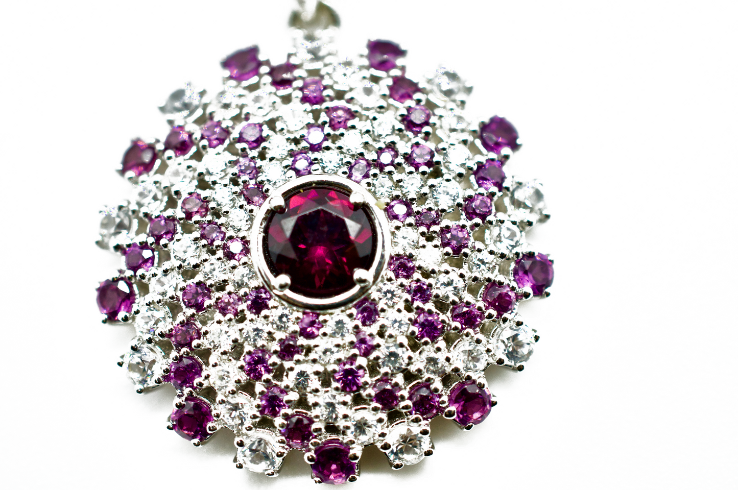 Amethyst & Zircon Sterling Silver Mandala Necklace #1