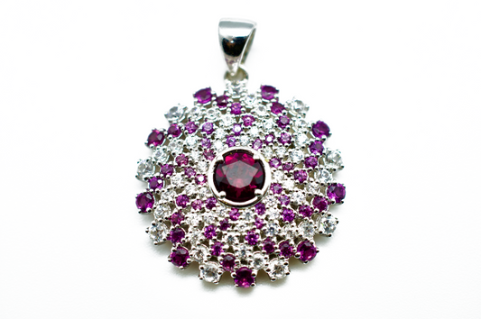 Amethyst & Zircon Sterling Silver Mandala Necklace #1