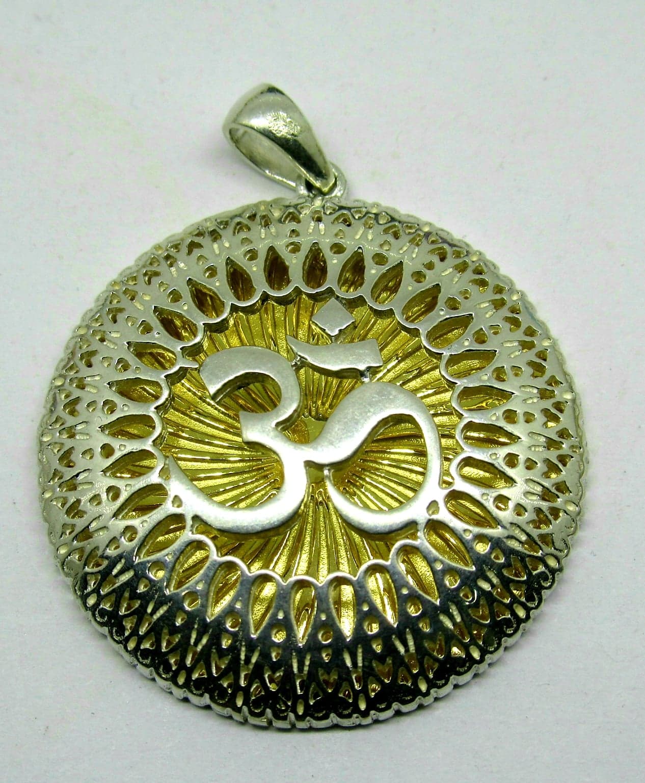 Silver and Gold Sacred Om Matrix Pendant Necklace