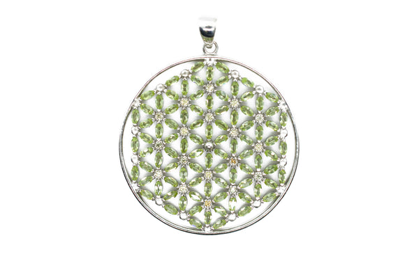 Green Peridot Flower of Life Marquis Silver Necklace