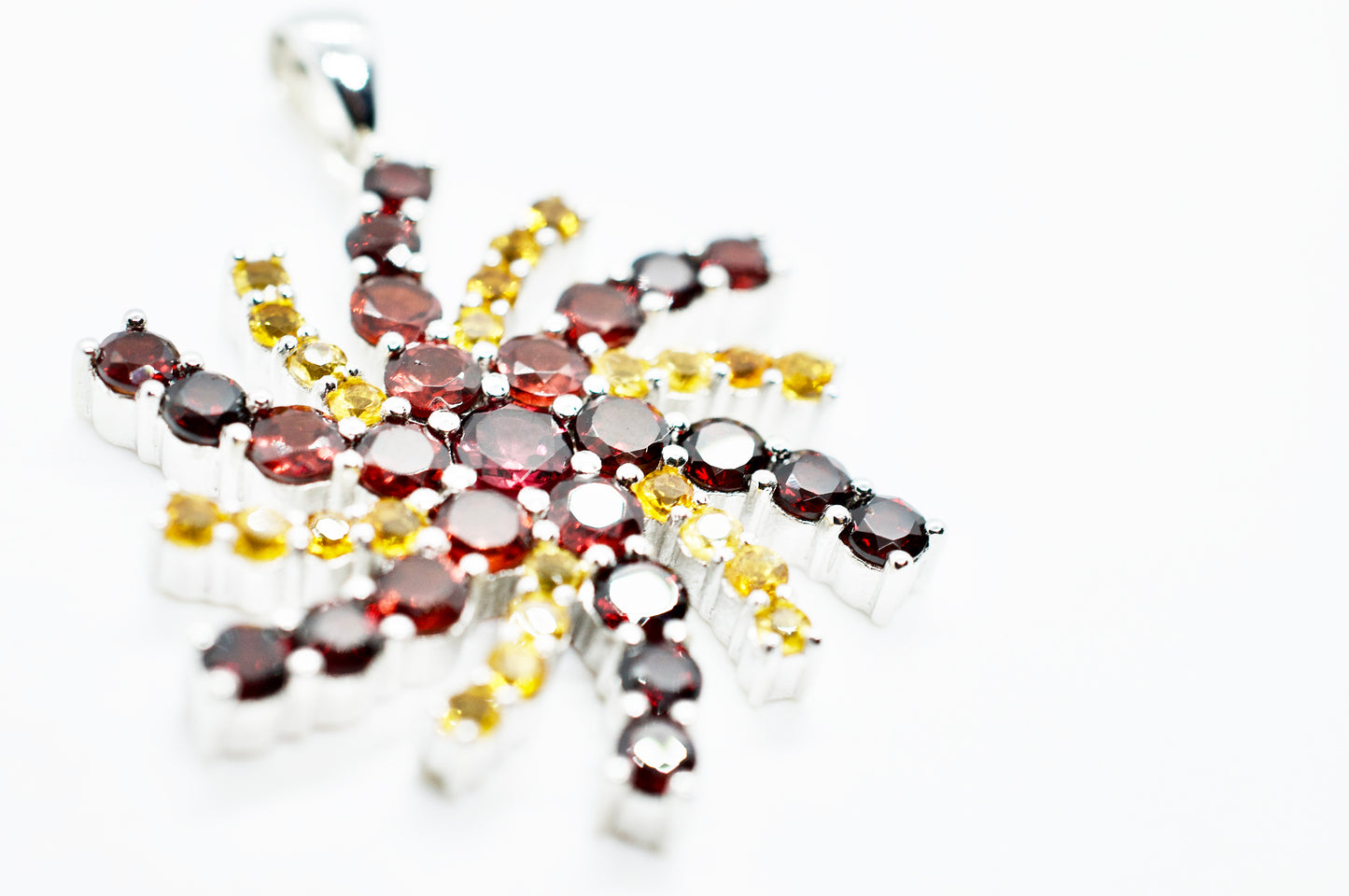 Citrine & Garnet Sterling Silver Snowflake Necklace