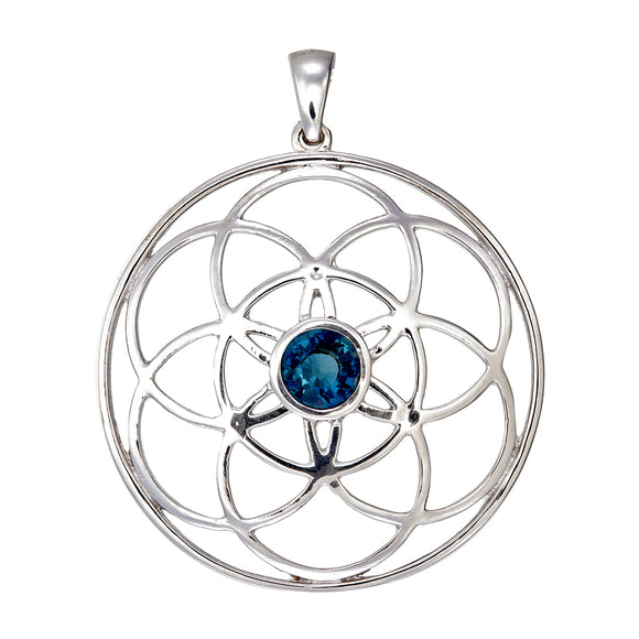 Seed of Life Sterling Silver Pendant with Blue Topaz