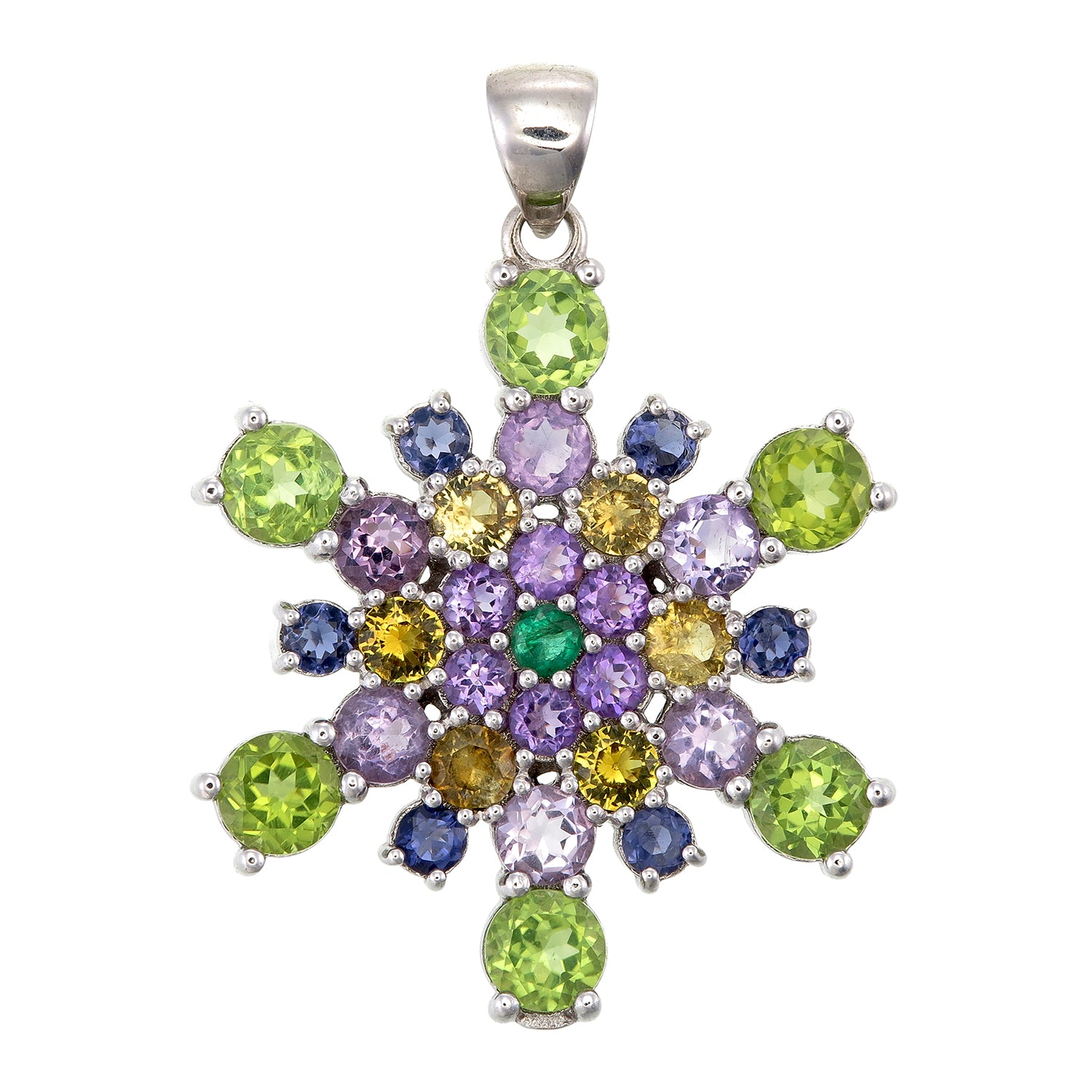 Denali Snowflake Amethyst, Citrine, Iolite, Peridot, & Emerald Sterling SilverPendant