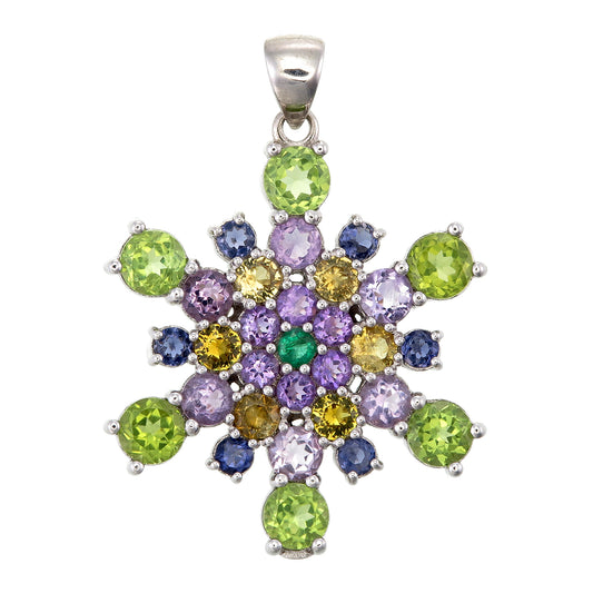 Denali Snowflake Amethyst, Citrine, Iolite, Peridot, & Emerald Sterling SilverPendant