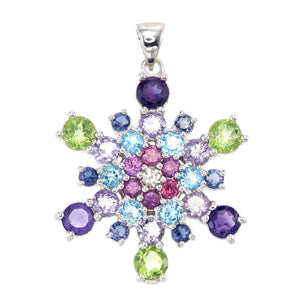 Mt. Whitney Amethyst, Rhodolite, Blue Topaz, & Peridot Sterling Silver Snowflake Pendant