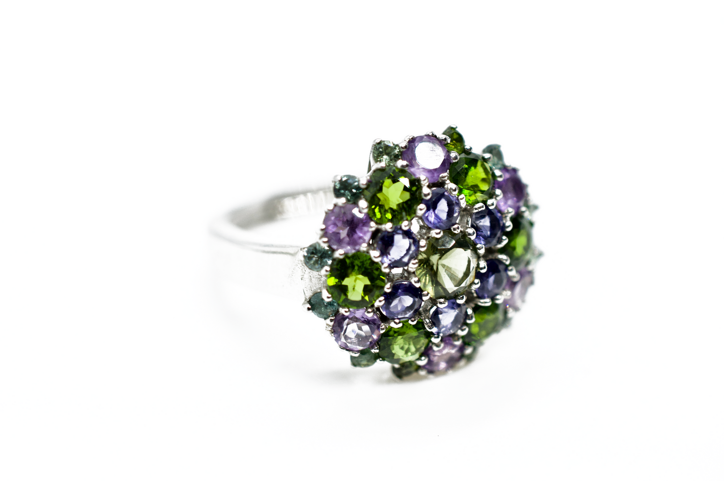 Elisabetta Peridot & Amethyst Mandala Sterling Silver Ring