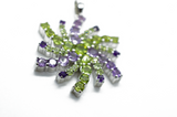 Green Peridot & Purple Snowflake Mandala Silver Necklace