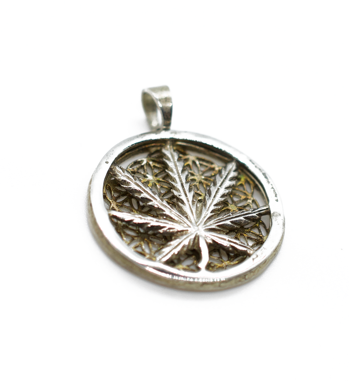 Cannabis Flower of Life Matrix Silver Necklace