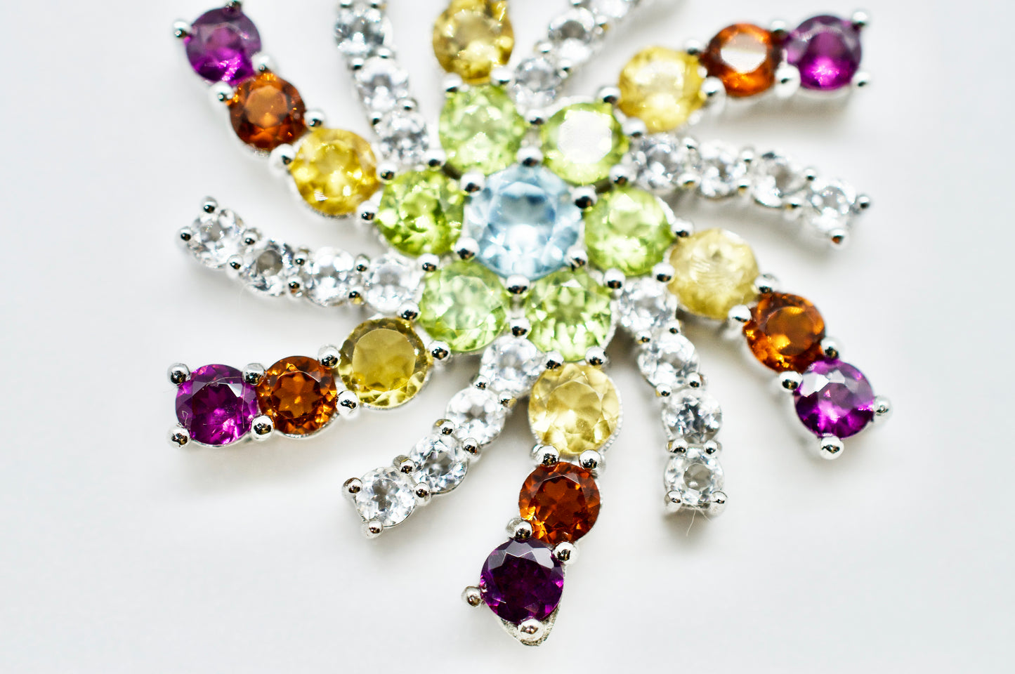 Snowflake Necklace #5 Sterling Silver Peridot, Zircon, Citrine & Amethyst