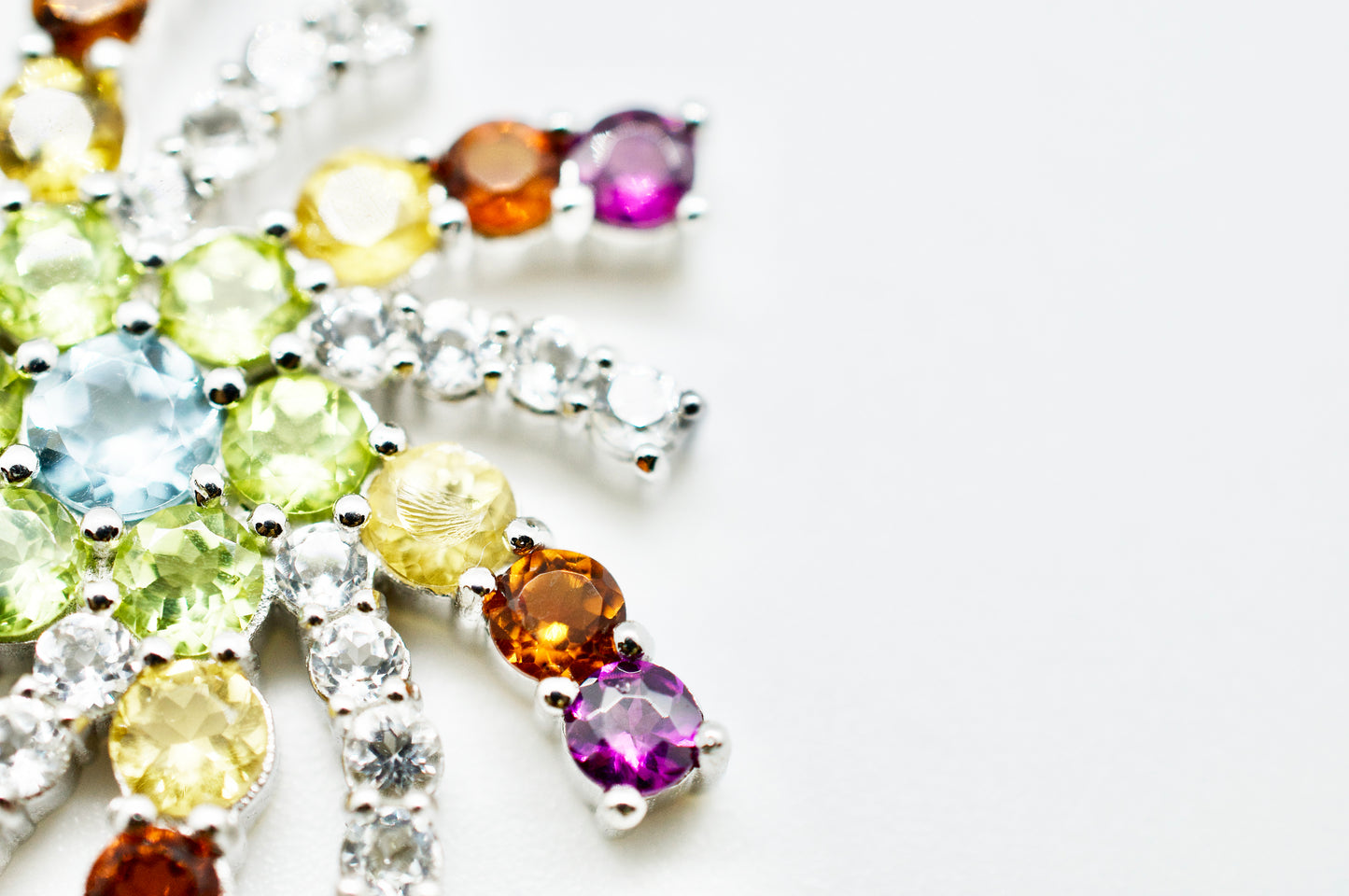 Lone Pine Peak Snowflake Necklace #5 Sterling Silver Peridot, Zircon, Citrine & Amethyst