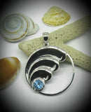 Ocean Wave Blue Topaz or Zircon Sterling Silver Pendant & Necklace (Plus 4ocean Donation)