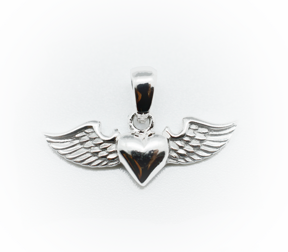 Winged Heart Silver Charm Small Pendant Necklace